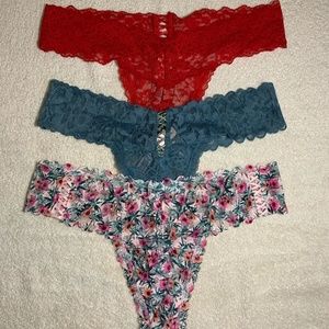3 NWT Victorias Secret  lace thongs criss-cross detailing